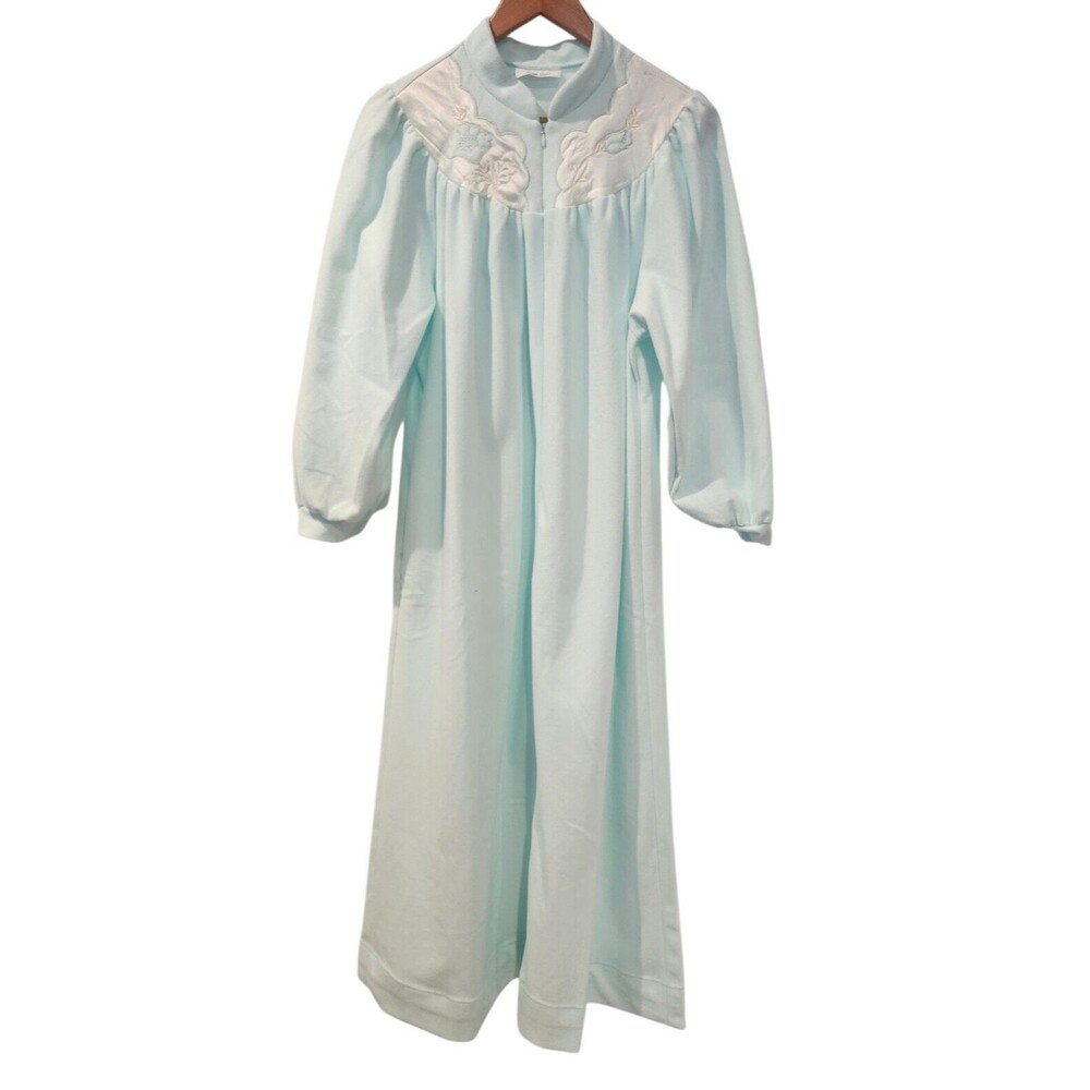 Vtg‎ KOMAR Floral Housecoat Robe Dress Cottage Granny Embroidered Appx Large